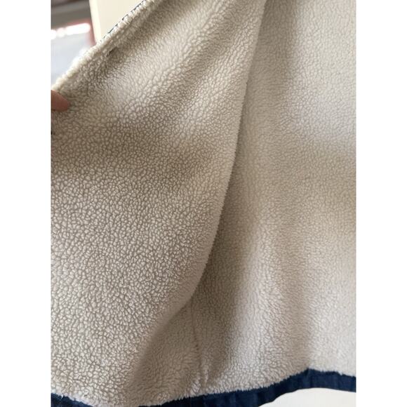 MINT J. Crew Denim Sherpa Swing Jean Denim Blue White Fur Trim Jacket Sz L EUC - Picture 7 of 12